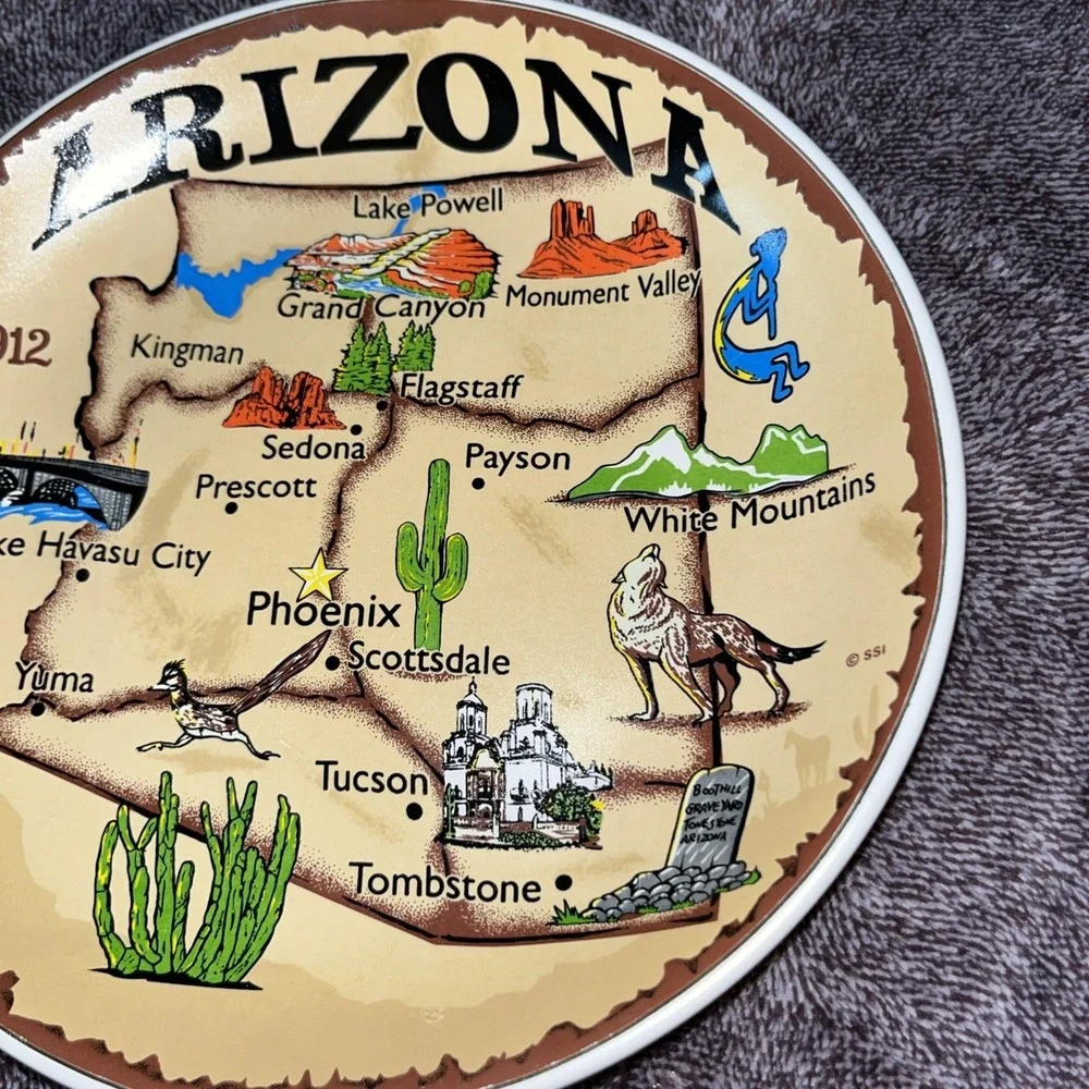 SSI Arizona State Map Collectible Plate Wall Hanging 7.5x7.5